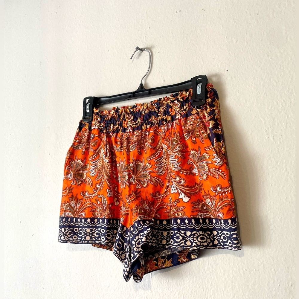 Anthropologie Paisley Print Viscose Shorts Women's XS‎ Orange Relaxed Comfort - Picture 3 of 7